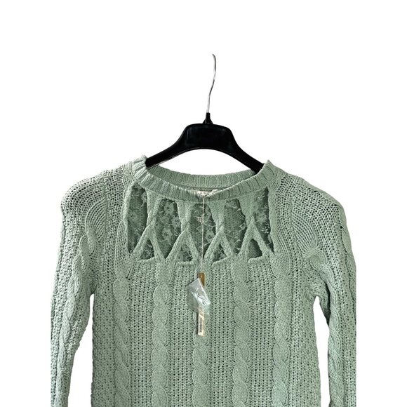 Lauren Conrad Womens Green Cable Knit Sweater M Lace Detail Acrylic Cotton Blend - Picture 2 of 6